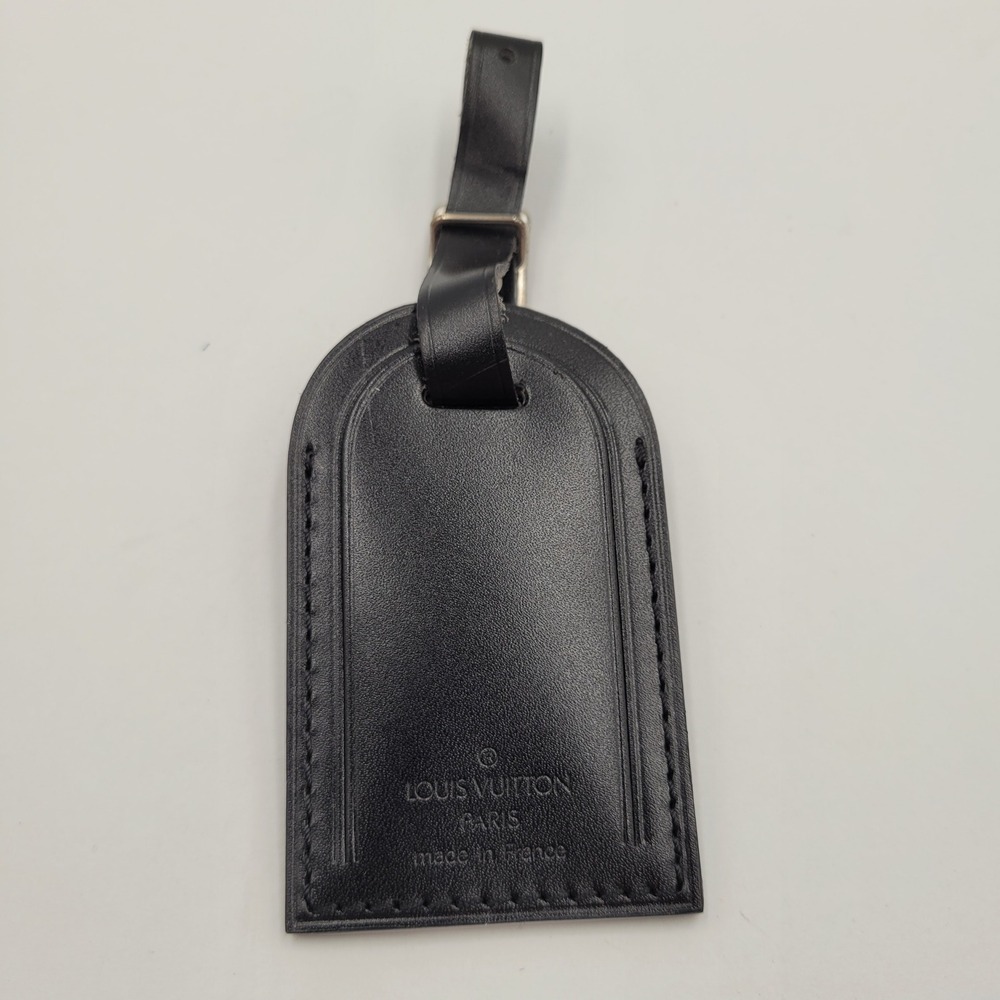 Louis Vuitton Black Leather Luggage Tag Personalized SWD Made in France